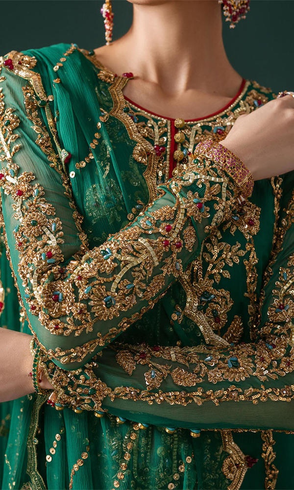 EMERALD GLORY clothing in green, emerald green, red, blue tones.